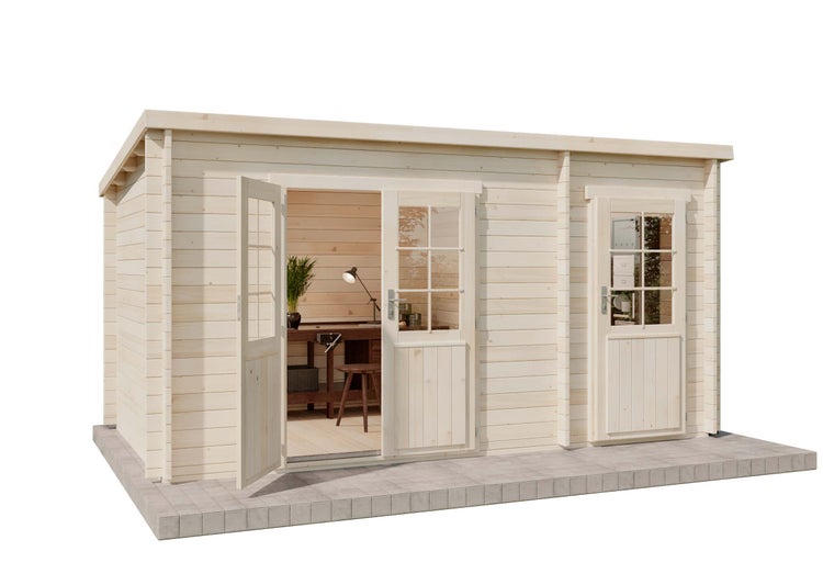 Alpholz Gartenhaus Maria aus Holz in Pinie (Imprägniert), 40 mm Wandstärke mit 2 Räumen 450 x 250cm Pultdach