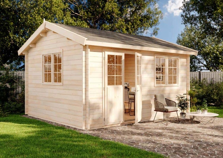 Alpholz Gartenhaus Collin ISO Premium Gartenhaus aus Holz in natur, Holzhaus mit 70 mm Wandstärke, Blockbohlenhaus mit Montagematerial imprägniert 4,8x3,9m