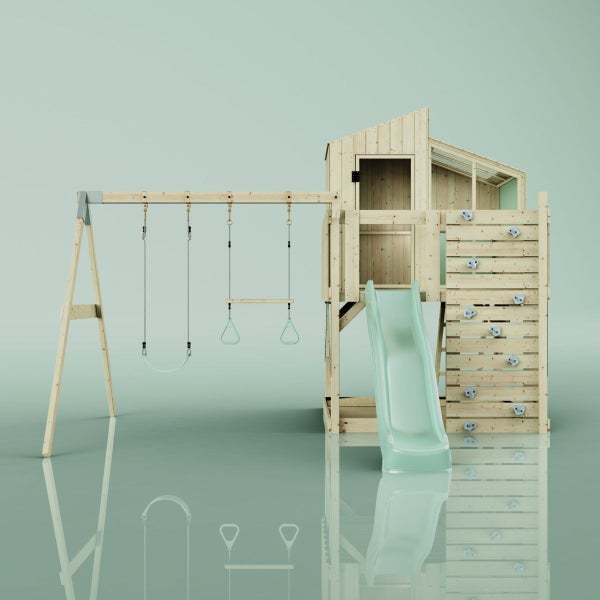 OutdoorToys Spielturm Bosse aus Holz in Grün Trapezstange