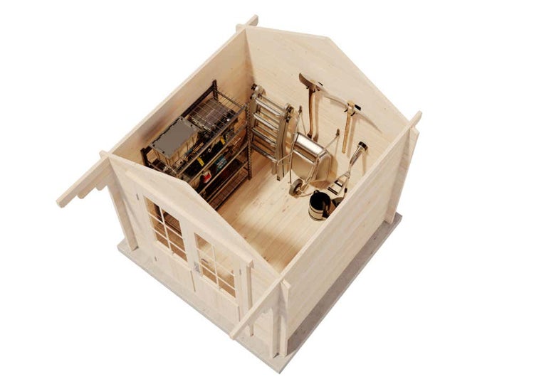 Alpholz Gartenhaus Lena-44 ISO Gartenhaus aus Holz, Holzhaus mit 44 mm Wandstärke, Blockbohlenhaus mit Montagematerial, Naturbelassen 2,5x2,5m