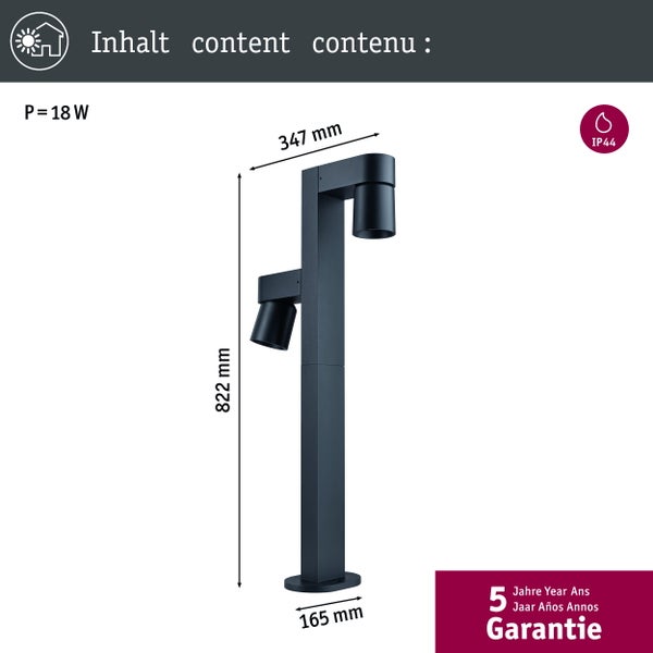 LED Pollerleuchte Kimu insektenfreundlich IP44 zylindrisch 822 mm 2200K 2x7,8W 2x500lm 230V 70° Anthrazit Aluminium