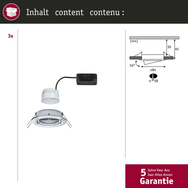 Paulmann LED Einbaustrahler Calla Set 5 Watt mit White Switch Funktion schwenkbar IP65 Schutzart