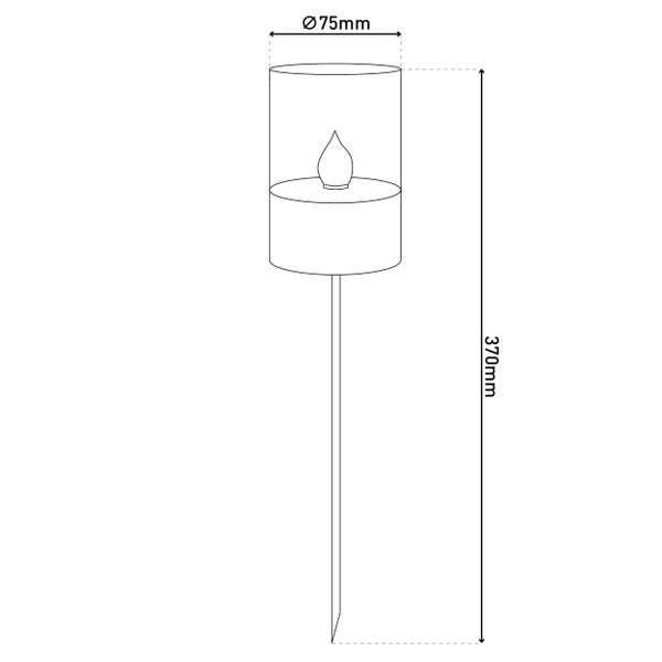 Abmessungen einer Gartenleuchte: 75 mm Durchmesser, 370 mm Höhe