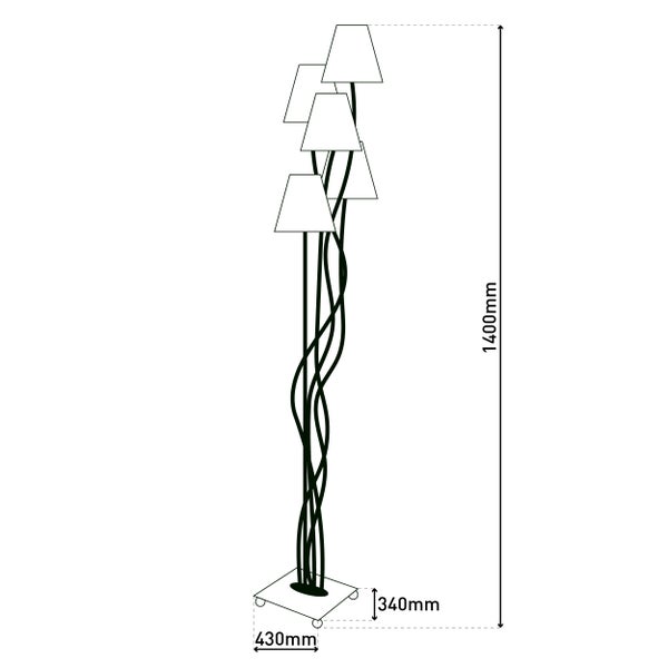 Abmessungen einer Stehlampe mit Lampenschirmen, Höhe 1400 mm