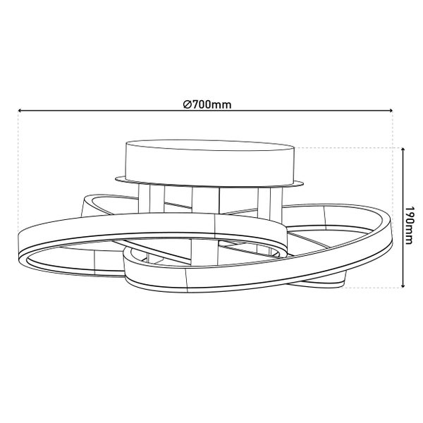 Technische Zeichnung einer Deckenleuchte mit den Maßen 700 mm Durchmesser und 190 mm Höhe.