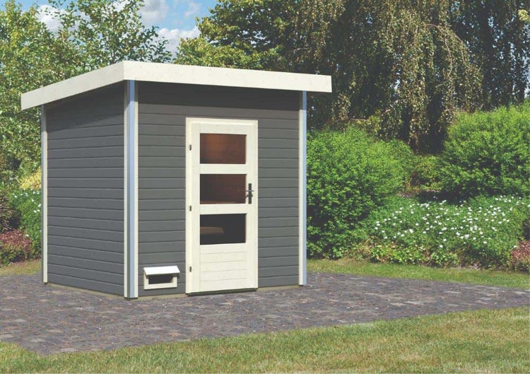 FinnTherm Saunahaus Pure aus Holz Gartensauna mit 38 mm Wandstärke Sauna Außensauna Pultdach