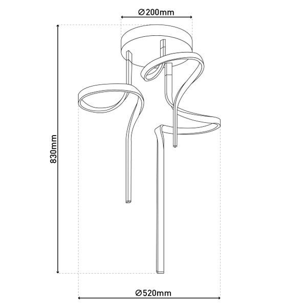 Technische Zeichnung einer Pendelleuchte mit den Maßen 830 mm Höhe und 520 mm Durchmesser.
