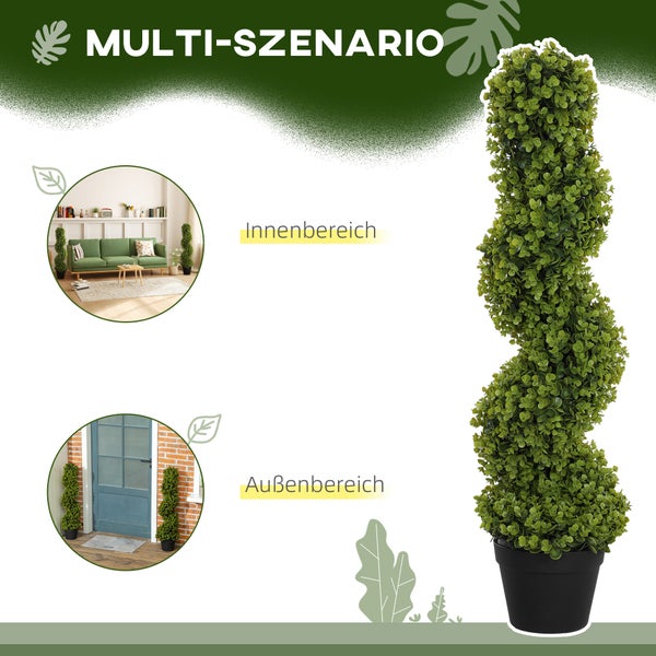 HOMCOM 2er-Set Künstlicher Spiral-Buchsbaum, 90 cm Zimmerpflanze, Kunstpflanze mit UV Schutz, große Dekorative Pflanzen im Topf für Zuhause, Büro, Flur, Garten, Grün