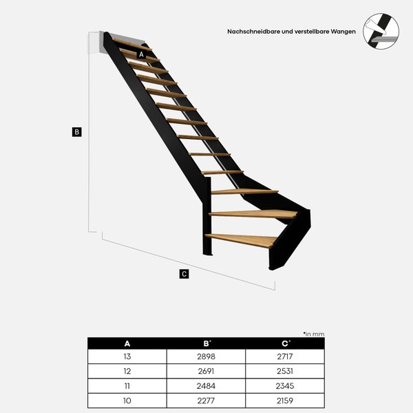 Spectra – 1/4 gewendelte Treppe nach links mit eingebauten LEDs, Schwarz
