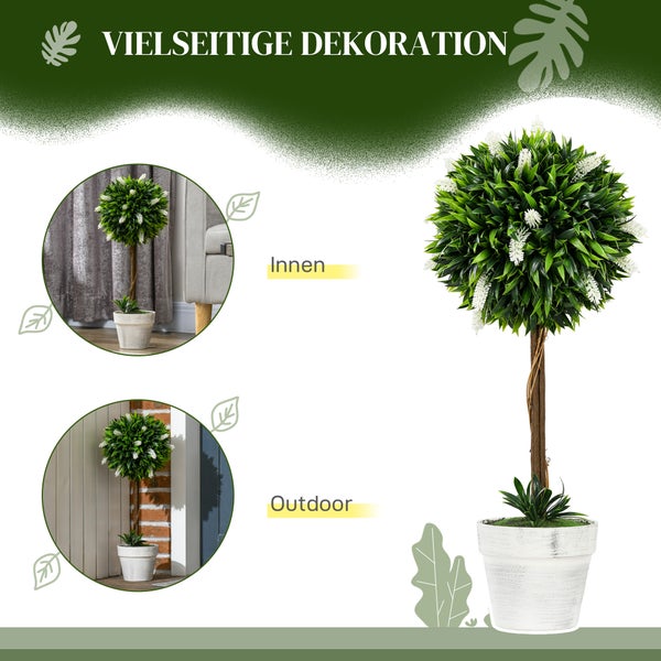 HOMCOM Künstliche Lavendel 2er-Set groß 60 cm Kunstpflanze, künstliche Pflanzen im Topf, Plastik Kunstblume wie echt für Wohnzimmer Schlafzimmer Büro Garten moderne Dekoration
