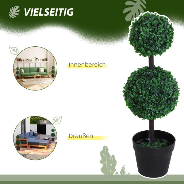 Outsunny künstliche Pflanzen 2er Set groß 67 cm Kunstpflanze mit 2 Kugel, Plastik Kunstbaum im Topf, Kunstbaum wie echt für Wohnzimmer Schlafzimmer Büro Garten moderne Dekoration Geschenk