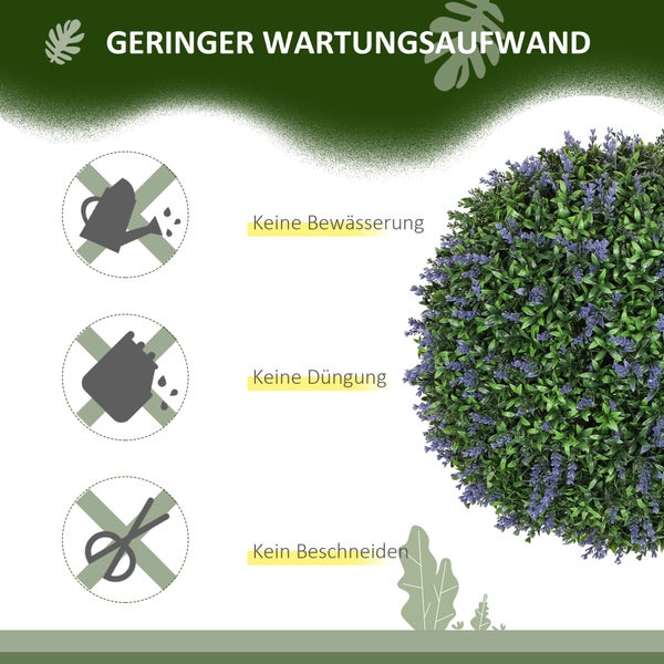 HOMCOM 2er-Set Künstlicher Lavendel, 42 cm Zimmerpflanze, Kunstpflanze in Kugelform, große Dekorative Kunstblumen für Zuhause, Büro, Flur, Garten, Violett+Grün