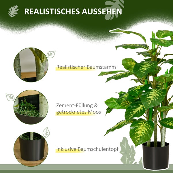 HOMCOM Künstliche Dieffenbachie groß 95 cm Kunstpflanze, Künstliche Pflanzen Dieffenbachie im Topf, Kunstbaum wie echt mit Kunstgras für Wohnzimmer Schlafzimmer Deko Garten