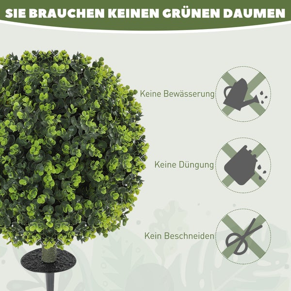 HOMCOM 2er-Set Künstlicher Buchsbaumkugeln 56 cm Kunstpflanze mit Erdspieß, künstliche Pflanzen Plastik wie echt Deko mit UV-Schutz für Wohnzimmer Schlafzimmer Büro Garten