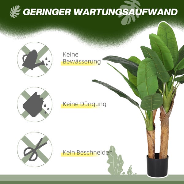 HOMCOM Künstlicher Bananenbaum 2er Set groß 120 cm Kunstpflanze, Künstliche Pflanzen Bananenbaum wie echt mit Topf, Kunstmoos, Kunstgras für Wohnzimmer Schlafzimmer