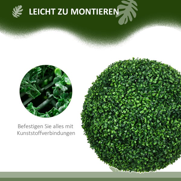 HOMCOM 2er-Set Künstliche Buchsbaumkugel groß Ø50 cm, Kunstpflanze UV-beständig, Plastik Künstliche Pflanzen im Topf, Fake Plant wie echt für Wohnzimmer Schlafzimmer Büro Garten Deko Geschenk