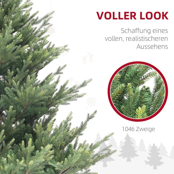 HOMCOM Künstlicher Weihnachtsbaum, 180 cm Christbaum mit 1046 Spitzen, Stahlständer, schwer entflammbar, für Weihnachten Deko, Indoor, Grün