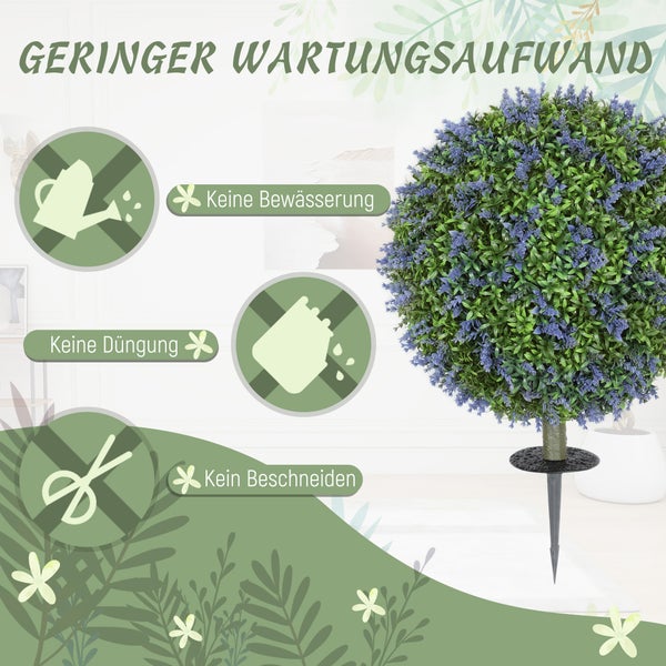HOMCOM 2er-Set Künstlicher Lavendel 60 cm künstliche Pflanzen mit UV Schutz Kunstpflanze wie echt mit Bodenpfählen für Schlafzimmer Wohnzimmer Büro Garten moderne Dekoration