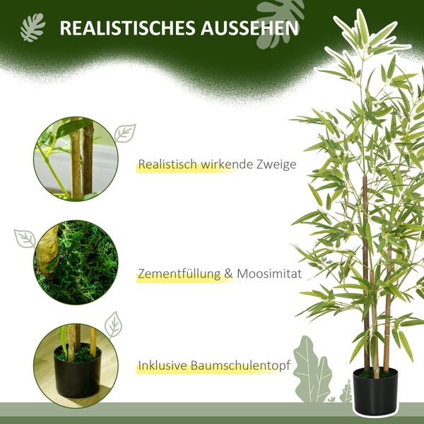 HOMCOM Künstliche Pflanzen 2er Set, Kunst Bambus, 120 cm Kunstpflanze mit Kunstmoos, Zimmerpflanze, Kunstbaum, Pflanze Deko für Indoor, Grün