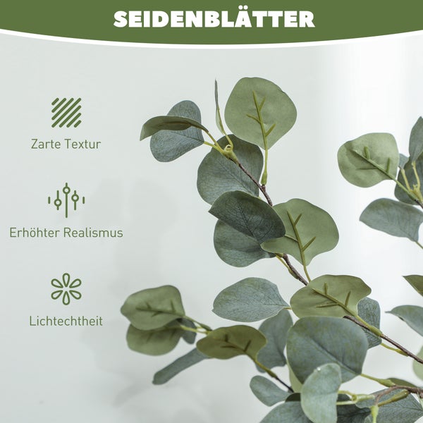 HOMCOM Künstlicher Eucalyptus Baum groß 150 cm Kunstpflanze Künstliche Pflanzen Eucalyptus im Topf, Kunstbaum wie echt mit Kunstgras, Zement für Wohnzimmer, Schlafzimmer, Büro, Garten