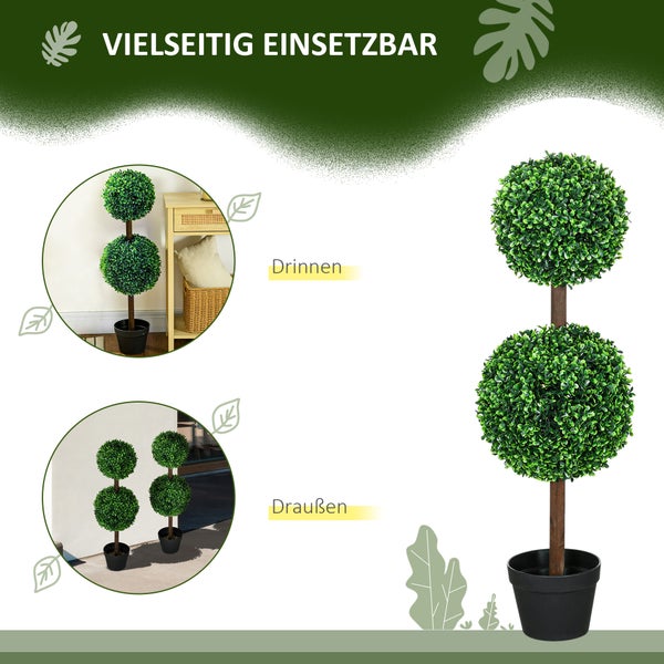 HOMCOM 2er-Set Künstlicher Buchsbaum groß 90 cm, UV-beständige Kunstpflanze, Plastik Künstliche Pflanzen im Topf, Kunstbaum, Fake Plant wie echt für Wohnzimmer Schlafzimmer Büro Garten Deko Geschenk