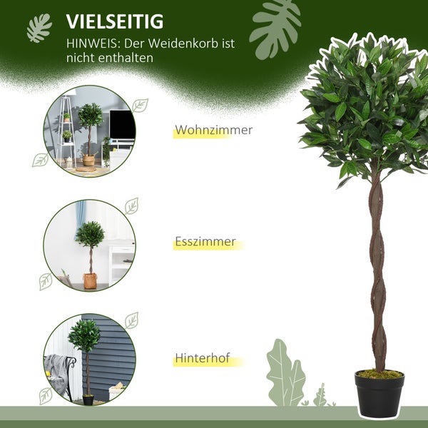 Outsunny 2er-Set Künstlicher Lorbeerbaum, 120 cm Kunstpflanzen im Zementtopf, Zimmerpflanze, künstliche Pflanzen für Indoor, Outdoor, Dekopflanzen, Grün