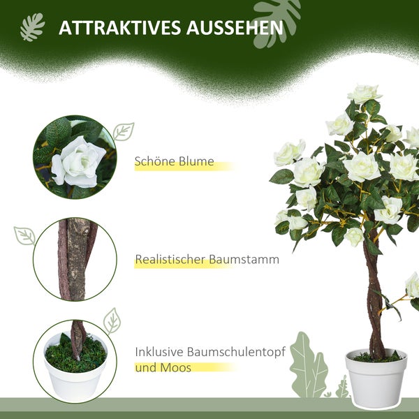 Outsunny künstliche Rosenpflanzen groß 90 cm Kunstpflanze, Plastik künstliche Pflanzen Rosenbaum im Topf, Kunstbaum wie echt für Wohnzimmer Schlafzimmer Büro moderne Dekoration Geschenk