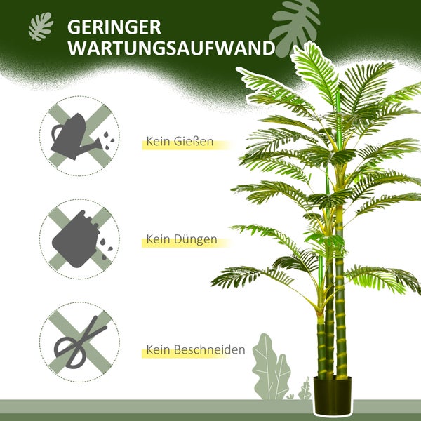 HOMCOM Künstliche Palme 190 cm Kunstpflanze, Plastik künstliche Pflanzen im Topf Kunstpalme, Fake Plant für Wohnzimmer Schlafzimmer Büro Garten moderne Dekoration Geschenk