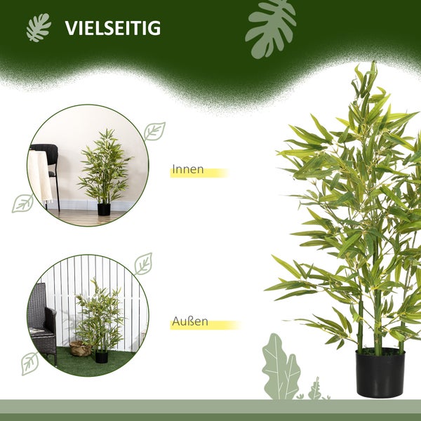 HOMCOM Künstlicher Bambus groß 90 cm Kunstpflanze, Plastik Bambus Künstliche Pflanzen wie echt, Kunstbambus im Topf Deko für Wohnzimmer, Schlafzimmer, Garten